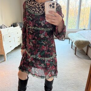 Floral and Leopard Print Dress